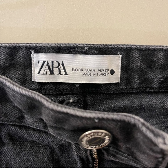 Zara Split Hem Slim Jeans High-Rise Full Length Straight Leg in black Size 4 - Picture 6 of 9